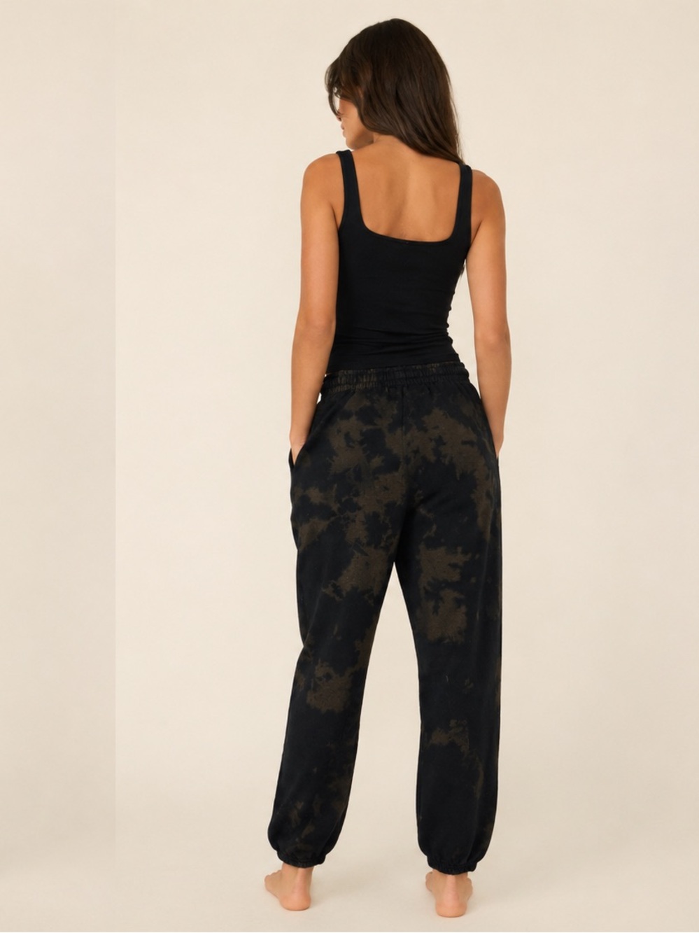 Tie-Dye Black & Brown Jogger Pant skeleton Peace Hand Graphic Bowery supply co M - Picture 3 of 10